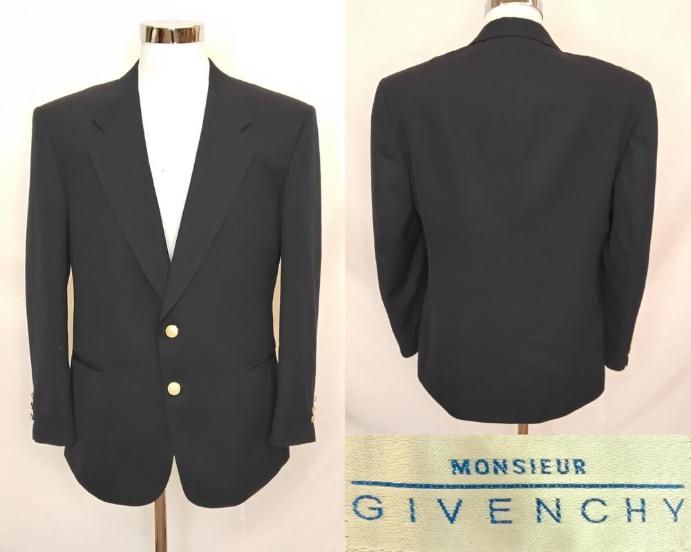 Monsieur Givenchy Vintage Wool Blazer Men's XL Navy Blue Single Breasted #J5917